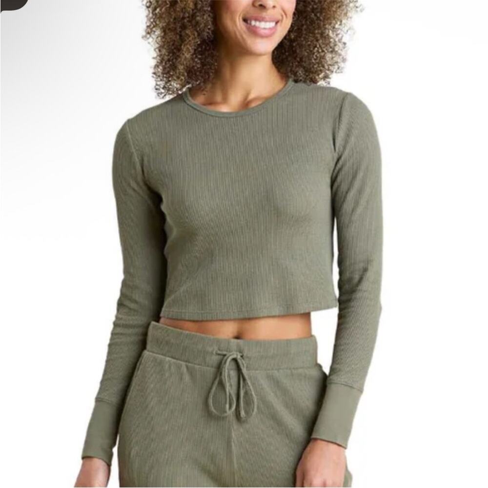 Nuuds Micro Waffle Knit Cropped Long Sleeve Top Sz M
